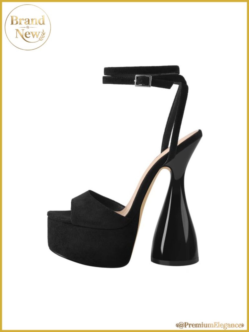Faux suede platform heeled sandals with sculptural flared heel